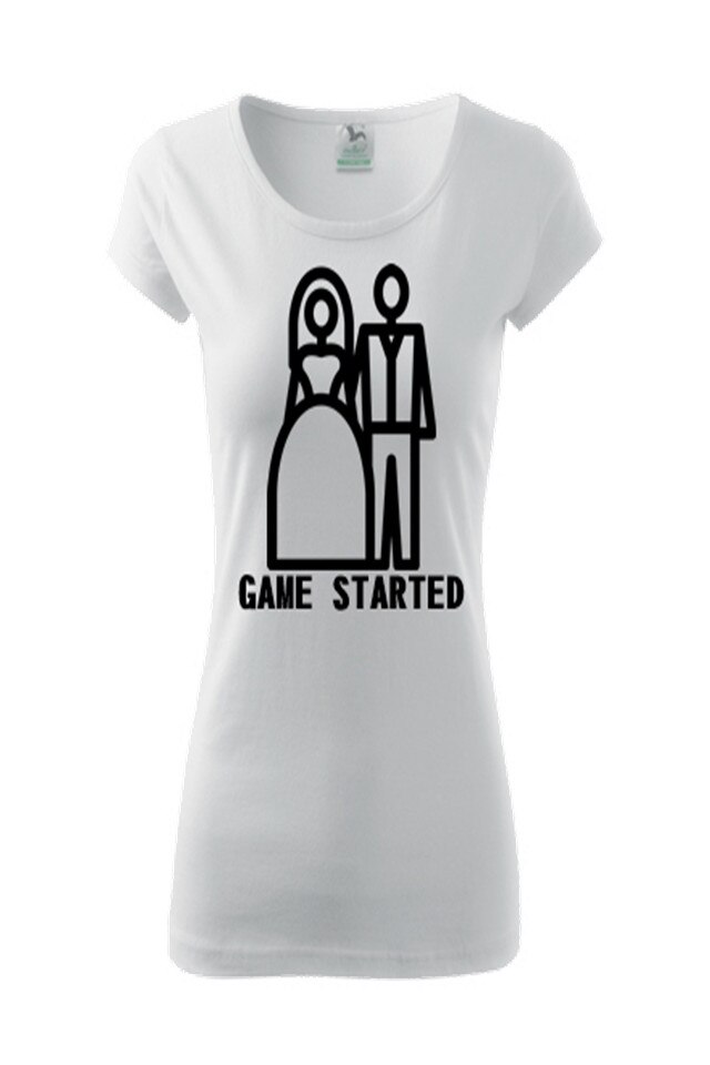 Tricou Dama Personalizat „GAME STARTED”, e-textilbrom bumbac, marime S, culoare alb