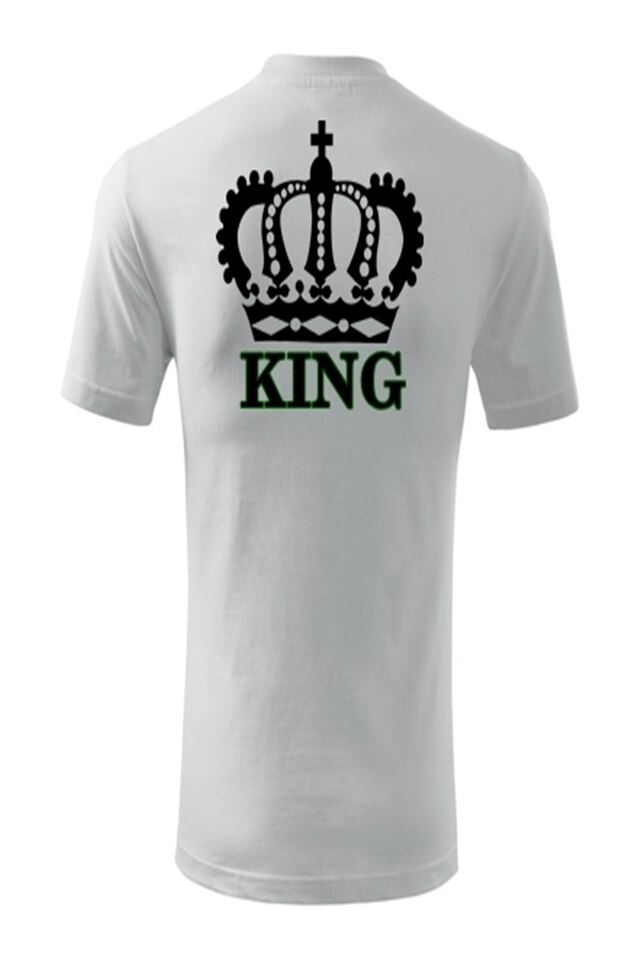 Tricou BARBATI Personalizat „KING”, e-textilbrom, bumbac, marime S, culoare alb