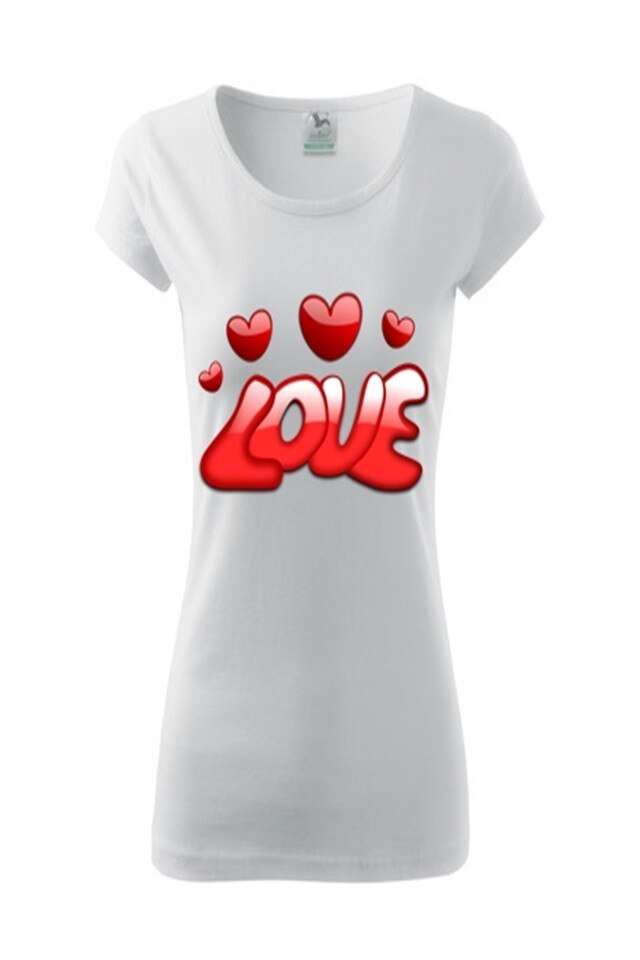 Tricou Dama Personalizat „Love”, e-textilbrom, bumbac, marime S-M, culoare alb