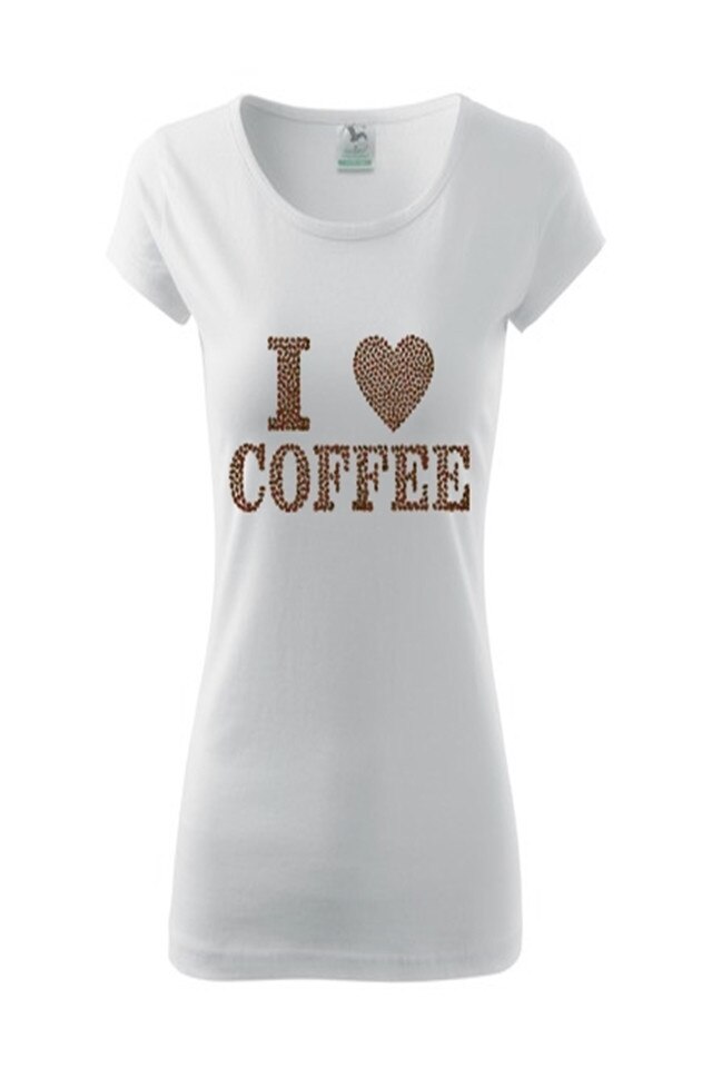 Tricou Dama Personalizat „I love coffee”, e-textilbrom, bumbac, marime S-M, culoare alb