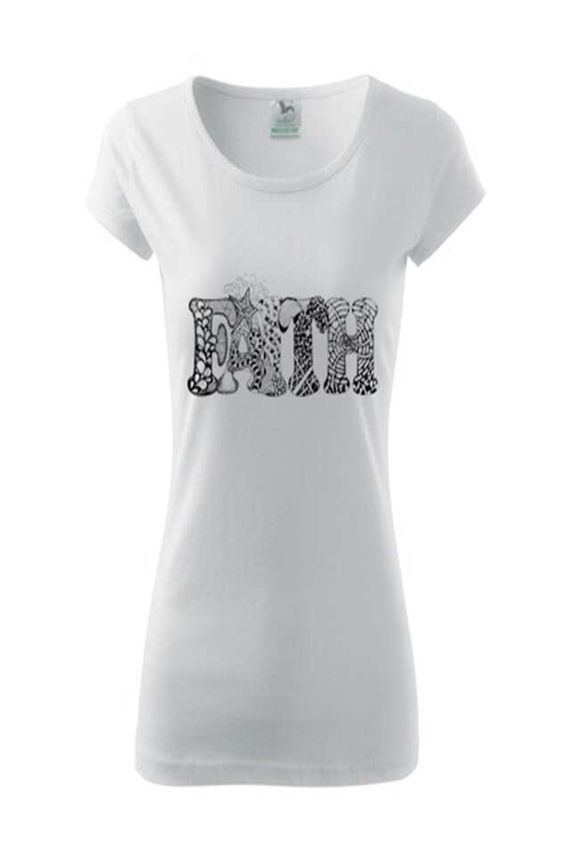 Tricou Unisex Personalizat „Faith”, e-textilbrom, bumbac, marime S-M, culoare alb