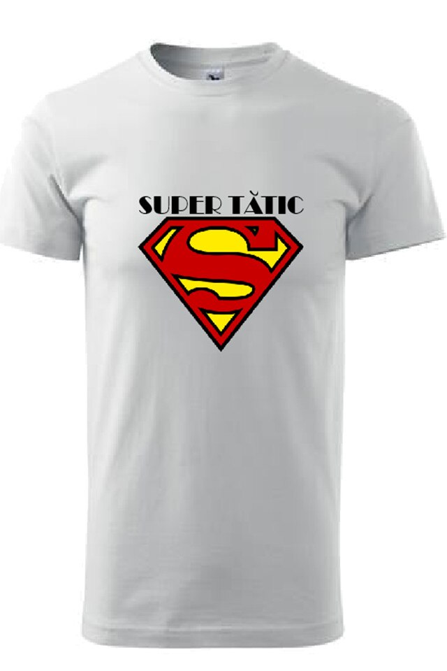 Tricou Barbati Personalizat „Super tatic,”, e-textilbrom, bumbac, marime M/L, culoare alb