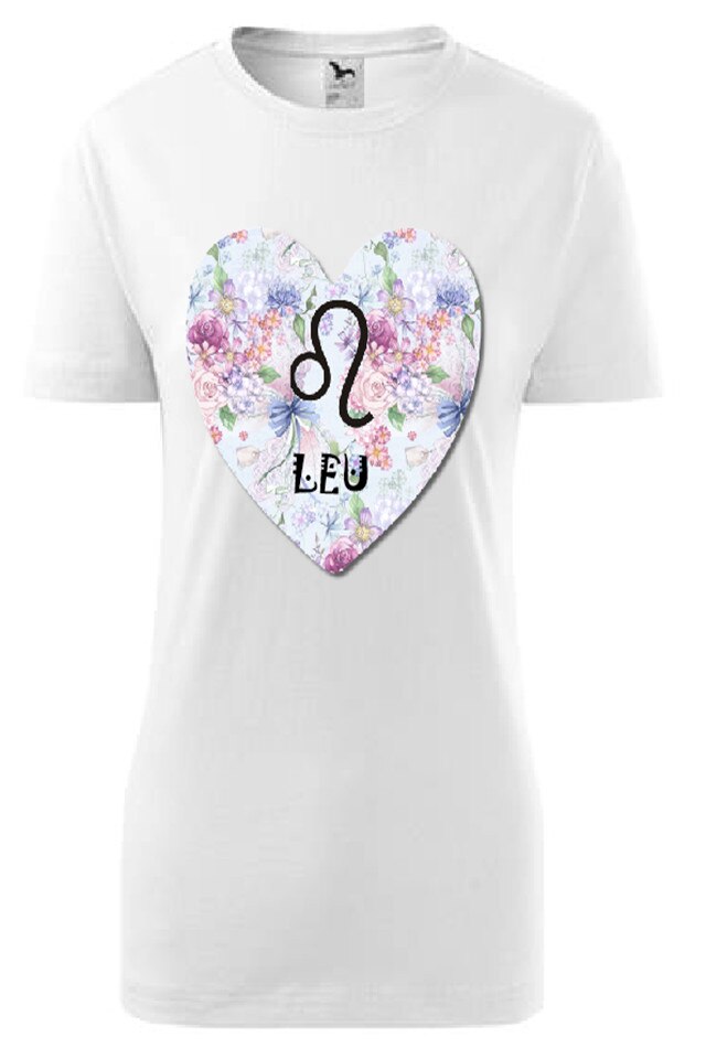 Tricou Unisex Personalizat „Zodia Leu”, e-textilbrom, bumbac, marime S-M, culoare alb