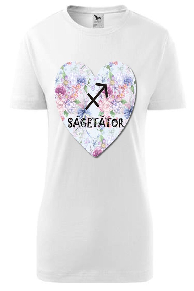 Tricou Unisex Personalizat „Zodia Sagetator”, e-textilbrom, bumbac, marime S-M, culoare alb