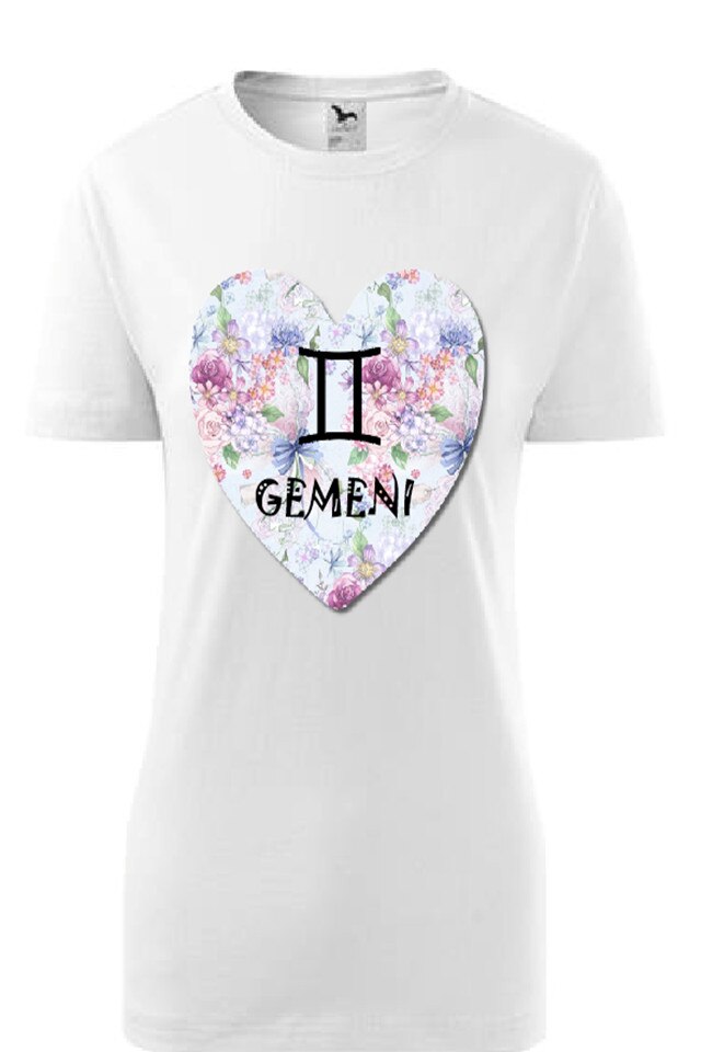 Tricou Unisex Personalizat „Zodia GEMENI”, e-textilbrom, bumbac, marime S-M, culoare alb
