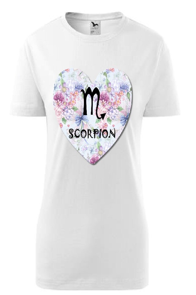 Tricou Unisex Personalizat „Zodia Scorpion, e-textilbrom, bumbac, marime S-M, culoare alb