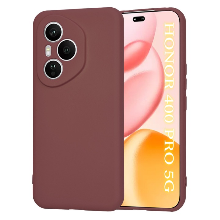 Кейс за Honor 400 Pro с течен силикон, тънка подплата и микрофибърна защита срещу пръстови отпечатъци на камерата, бордо