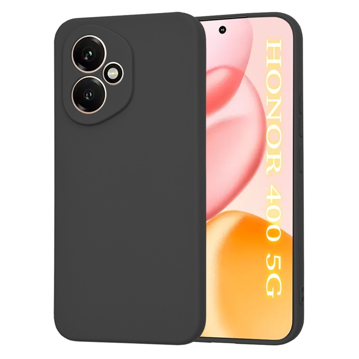 Кейс за Honor 400 с течен силикон, тънка подплата и микрофибърна защита на камерата против пръстови отпечатъци, черен