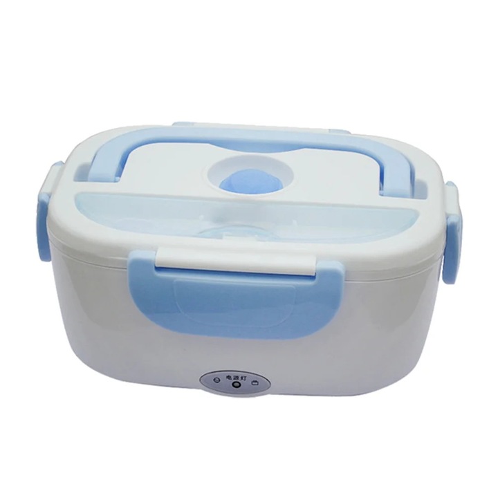 Cutie alimentara electrica, 23x16.5x10cm, 1.05L, albastra, cu compartiment pentru lingura