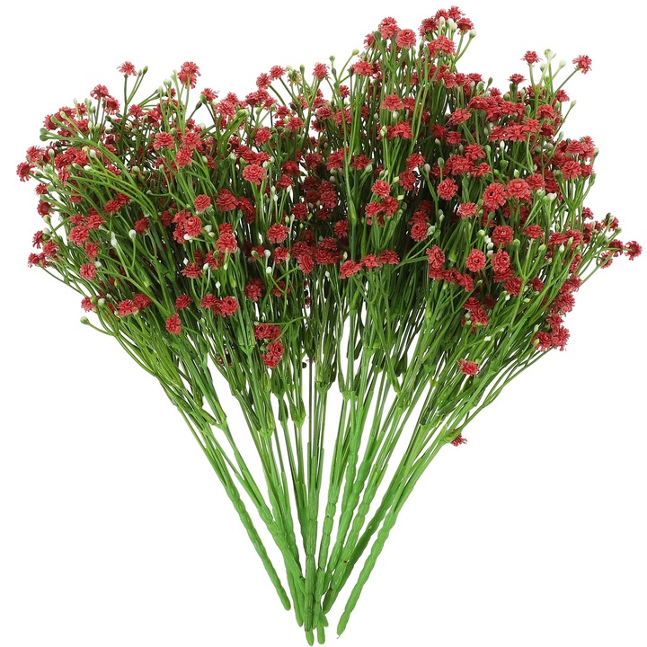 Buchet flori artificiale Gypsophila YANYXR rosu inchis 32x11x11cm set 12 bucati