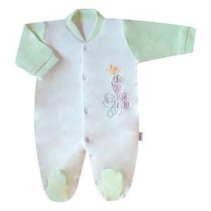 Yo Baby elöl gombolós plüss rugdalózó, pizsama, kezeslábas (Zöld, fehér, 74 (9 hó))
