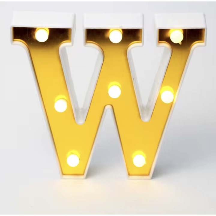 Litera Luminoasa, Model "W", LED, Alb/Auriu, 16 cm, cu 2 Baterii Incluse