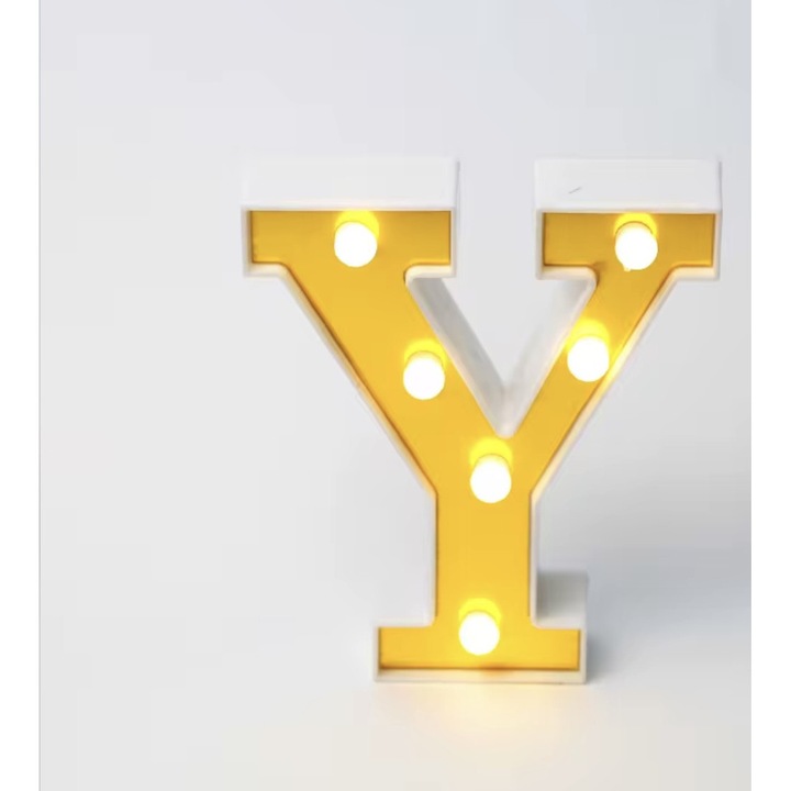 Litera Decorativa Luminoasa "Y", LED, Alb Cald/Auriu, 16 cm, cu 2 Baterii AA Incluse