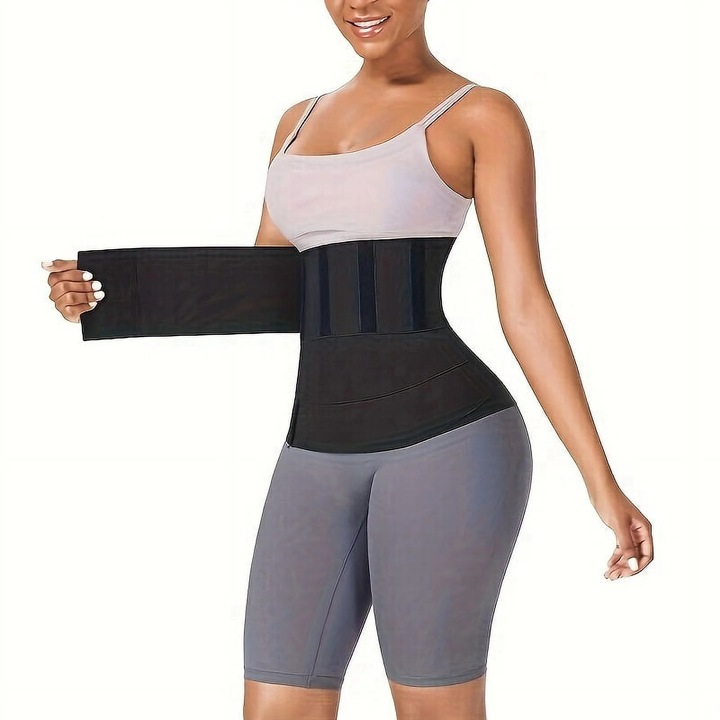 Колан за отслабване, черен, дишащ материал, регулируем, за фитнес и ежедневна употреба