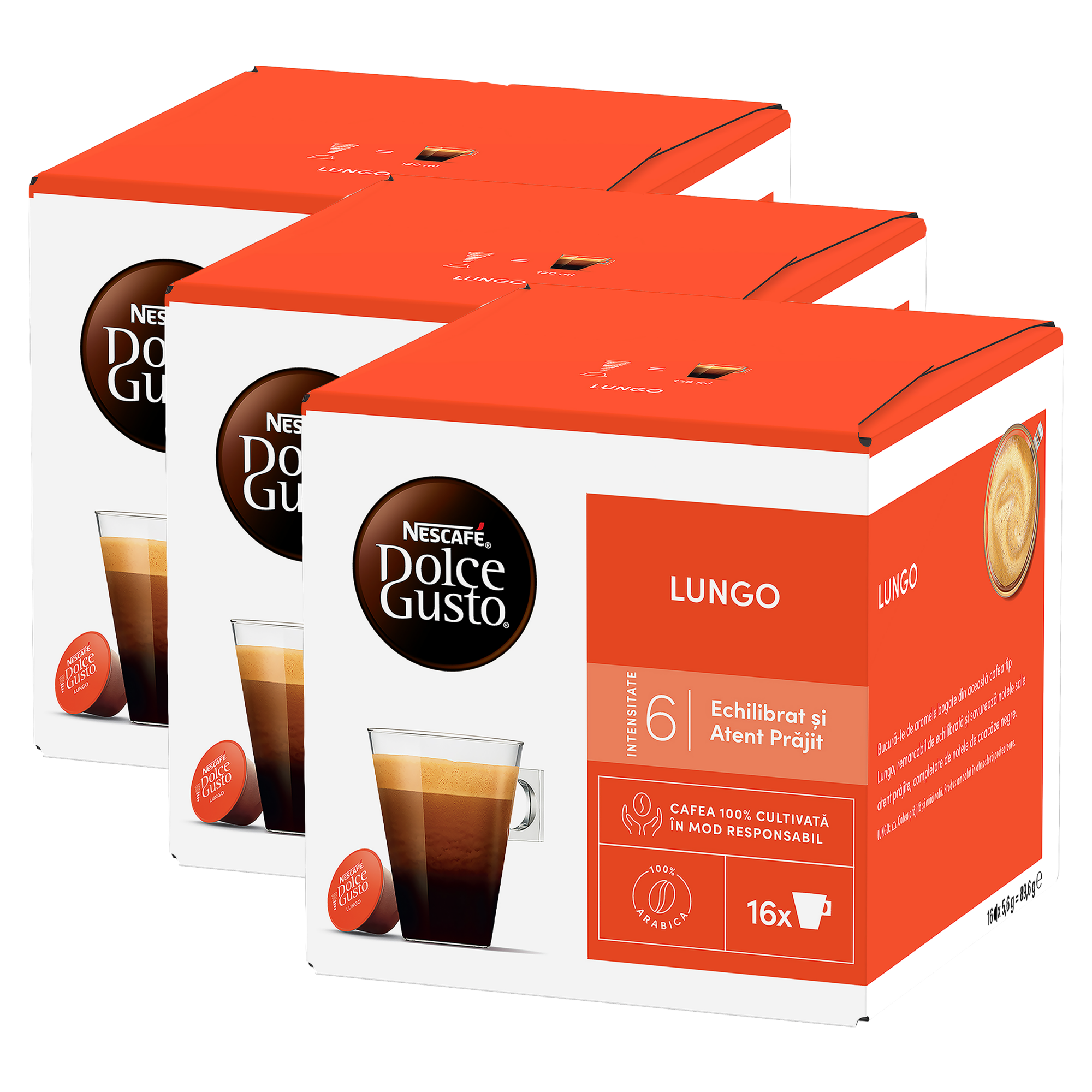 Set 3 x Cafea capsule, Nescafé Dolce Gusto Lungo, 48 buc, 268.8 g