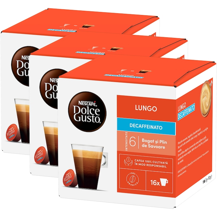 Комплект 3 x капсули Nescafé Dolce Gusto Lungo Decaffeinato, 48 капсули, 336 гр