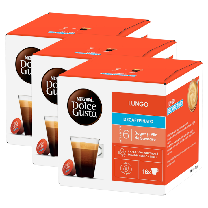 Комплект 3 x капсули Nescafé Dolce Gusto Lungo Decaffeinato, 48 капсули, 336 гр