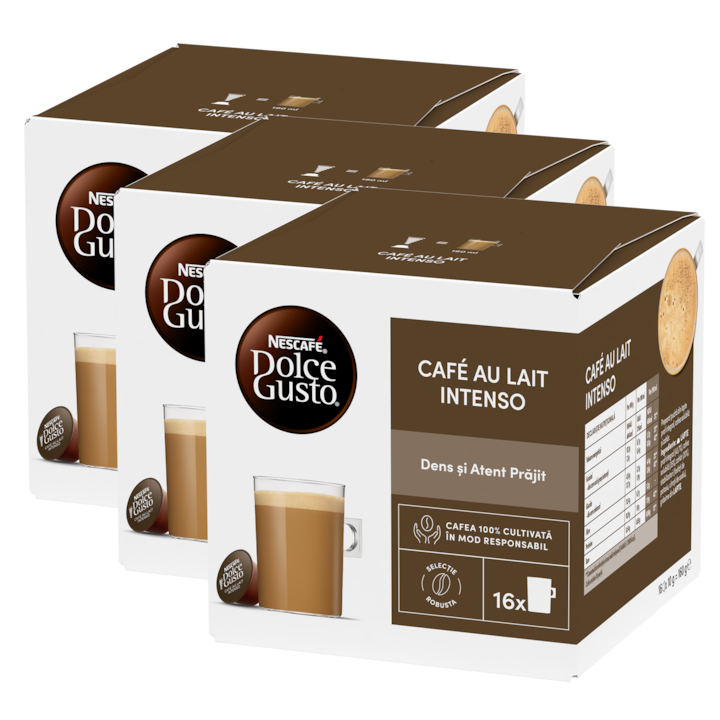 Комплект 3 x капсули Nescafé Dolce Gusto Café Au Lait Intenso, 48 капсули, 480 гр