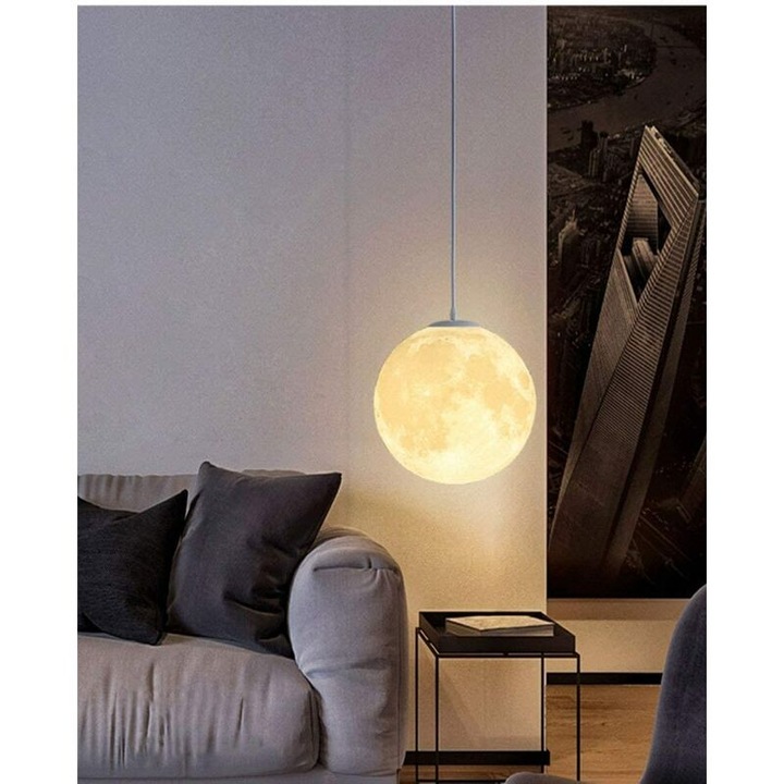 Lampa suspendata cu glob lunar, 18cm, pentru camera copii, living, design 3D