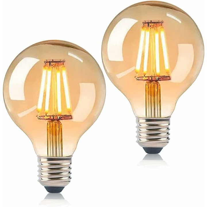 Bec LED E27 Edison Vintage G80 6W, lumina calda, design retro, 80mmx120mm