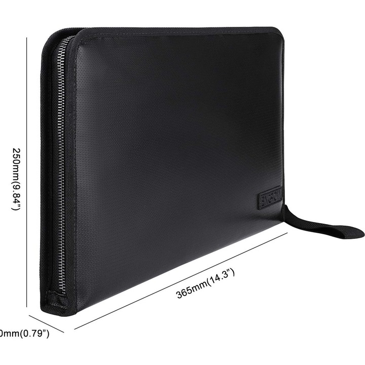 Mapa ignifuga, neagra, 36.5x25x2cm, 13 buzunare, protectie dubla, interior cu etichete multicolor