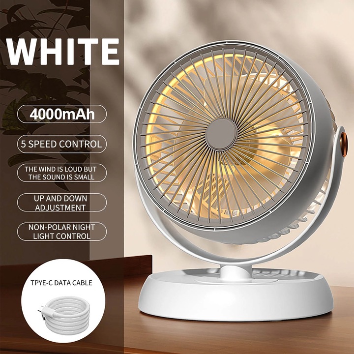 YANYXR fehér asztali ventilátor 5V 12W állítható csendes