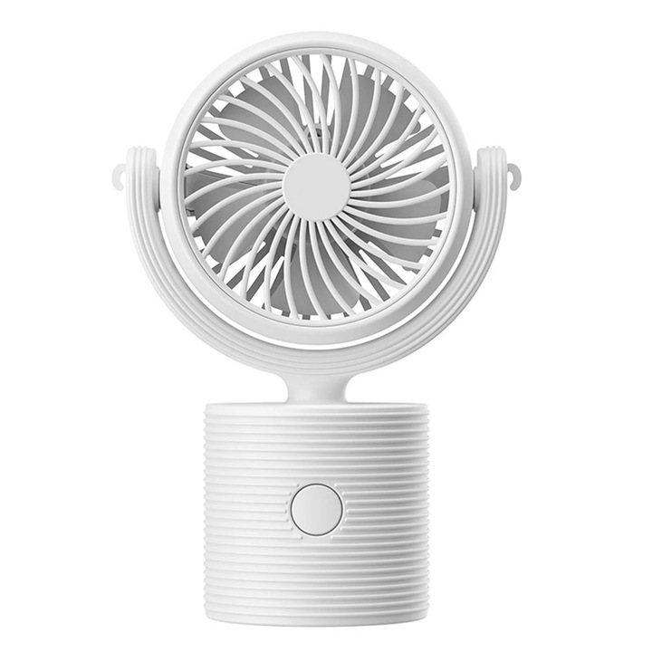 Ventilator portabil, mini fan alb, USB reincarcabil, design elegant, 2-6 ore autonomie