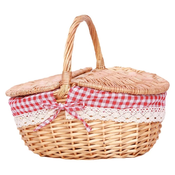 Cos picnic YANYXR din rachita maro 26x18x15cm cu captuseala detasabila