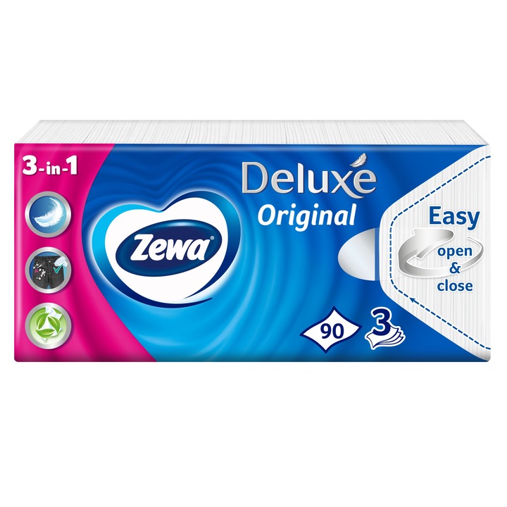 Zewa Deluxe Original illatmentes papír zsebkendő, 3 rétegű, 90 db
