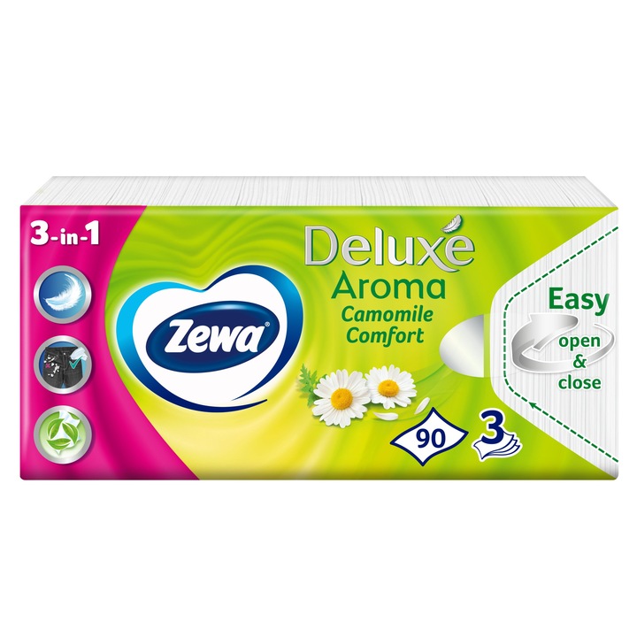 Zewa Deluxe Camomile Comfort illatosított papír zsebkendő, 3 rétegű, 90 db