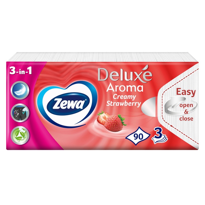 Zewa Deluxe Creamy Strawberry illatosított papír zsebkendő, 3 rétegű, 90 db