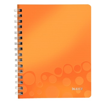 Caiet de birou Leitz WOW, PP, A5, cu spira, dictando, Portocaliu metalizat Caiet de birou Leitz WOW, PP, A5, cu spira, dictando, Portocaliu metalizat