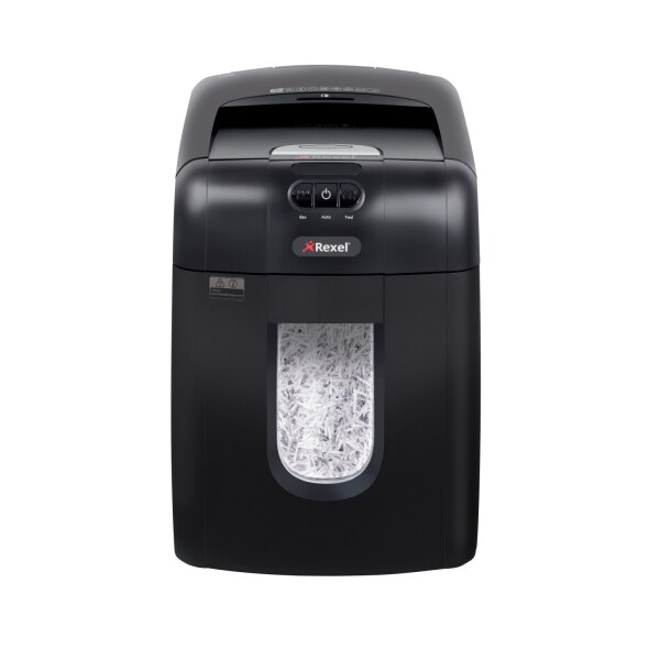 Distrugator documente automat REXEL AUTO+ 130X, P4, cross-cut (confeti), 130 coli, cos 26l, negru
