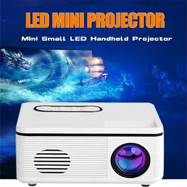 Мини LED видео проектор S361, 1080p, 20-80 инча, 22x8x16см, преносим