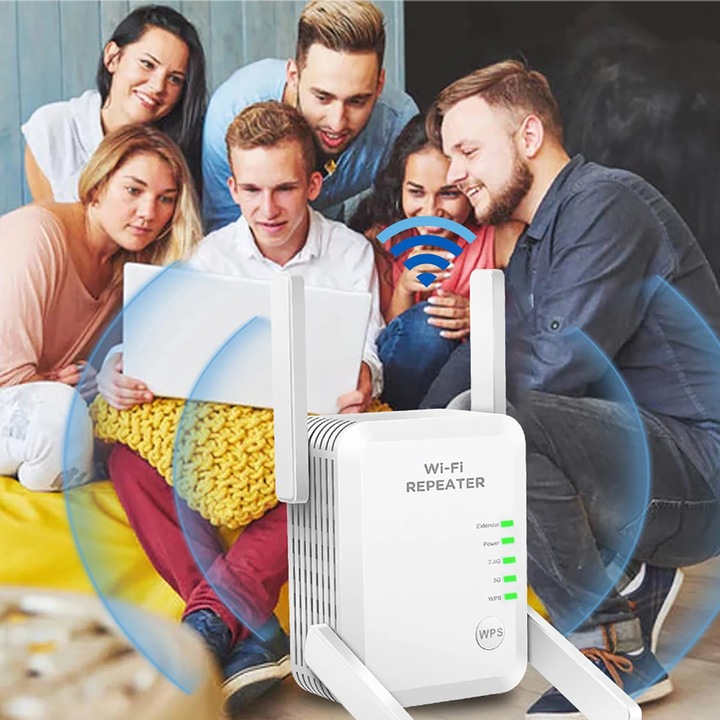 YANYXR WiFi jelerősítő 1200Mbps fehér 4 antenna 10x6x4cm