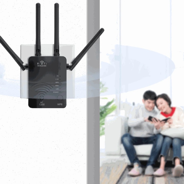 YANYXR WiFi bővítő 1200Mbps 5G 4 antenna fekete 8.3x6x3cm