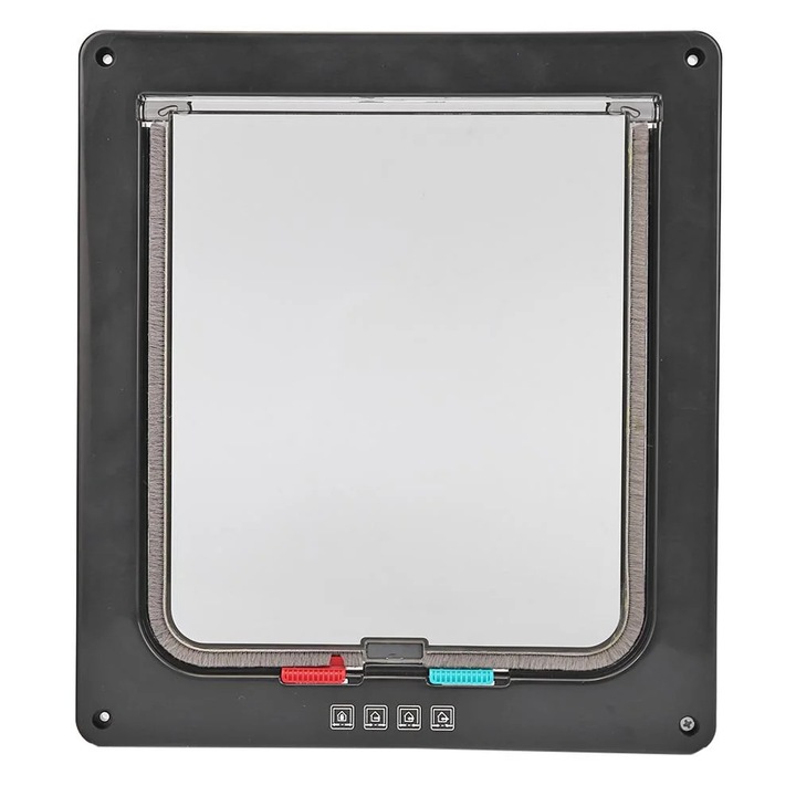 Вратичка за котки с 4-посочна заключваща система, пластмасова, черна, размер XL 28.5x25.5x2.8см