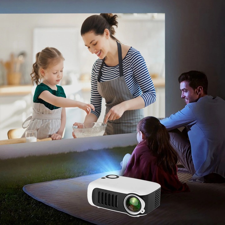 Videoproiector portabil YANYXR LED multifunctional alb 13.5x10x5cm 1080p
