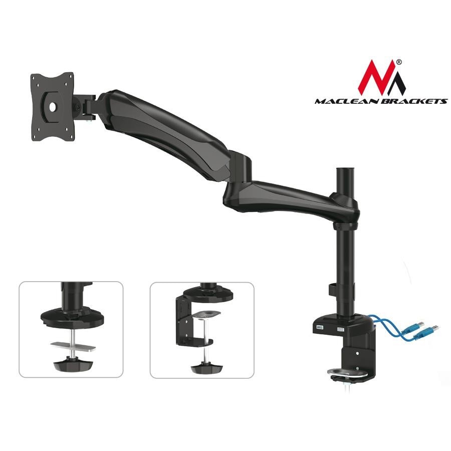 Suport de birou pentru monitor,brat reglabil, 13 - 27 inch, Negru + 2 cabluri USB 3.0, MACLEAN, MC-669B