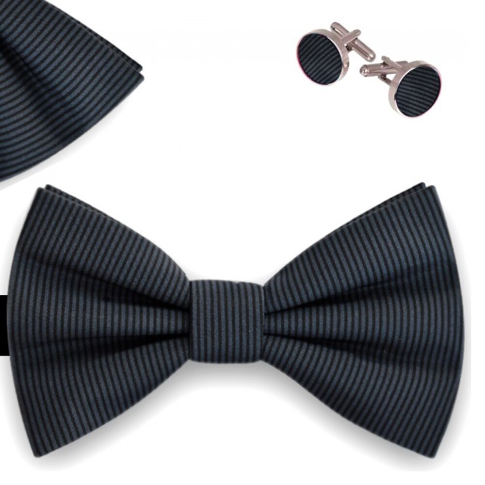 Set papion barbati, batista, butoni, gri petrol, model Pinstripe