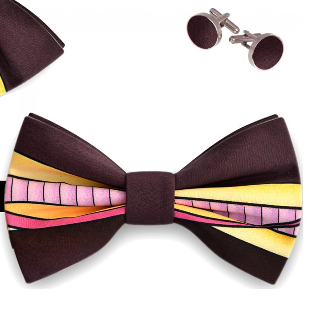 Set papion barbati, batista, butoni, grena, model grafisme multicolore