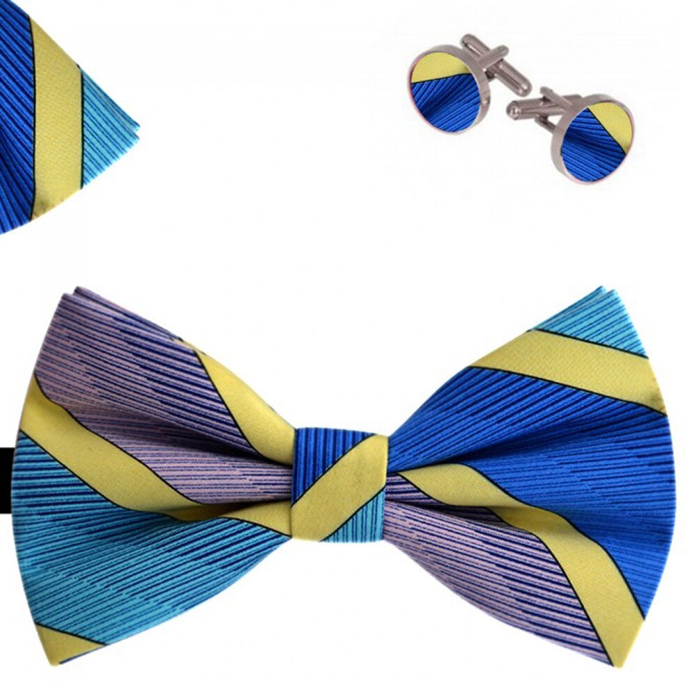 Set papion barbati, batista, butoni, multicolor, model fantezist