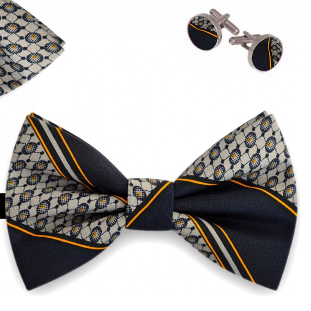 Set papion barbati, batista, butoni, bleumarin, model futurist