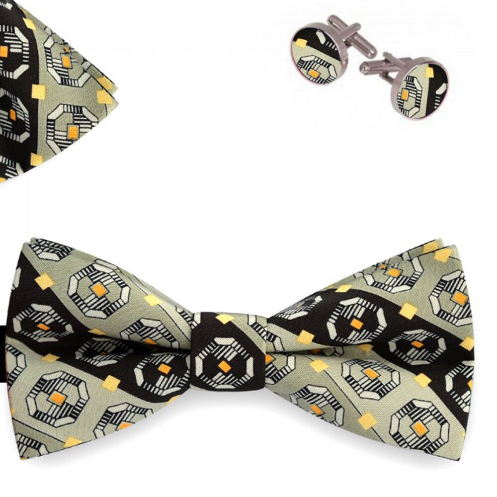 Set papion barbati, batista, butoni, gri, model roata