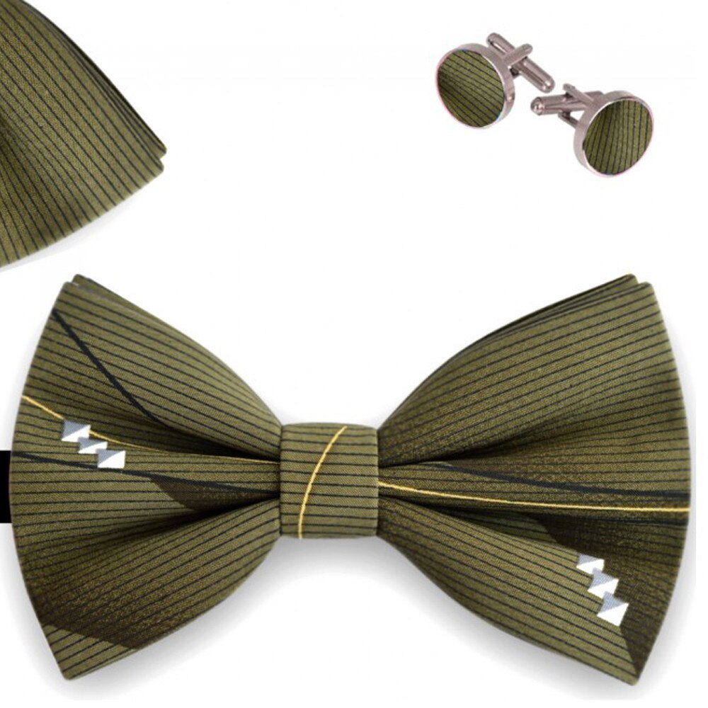 Set papion barbati, batista, butoni, verde, dungi fine