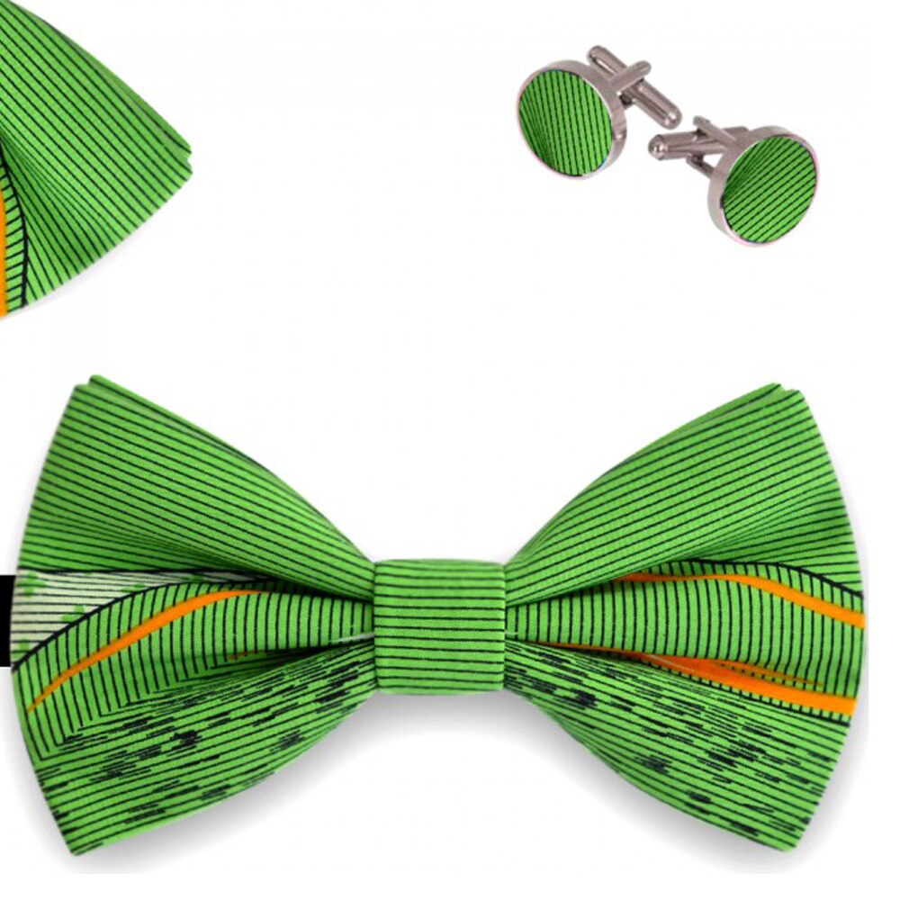 Set papion barbati, batista, butoni, verde, model eclectice