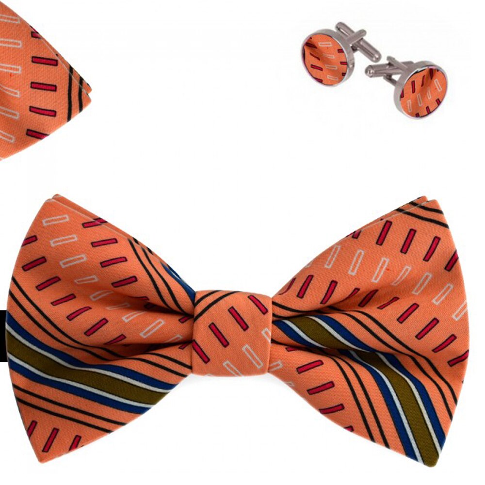 Set papion barbati, batista, butoni, portocaliu, model grafisme puternice