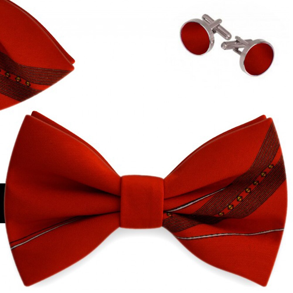 Set papion barbati, batista, butoni, rosu, model dungi fine
