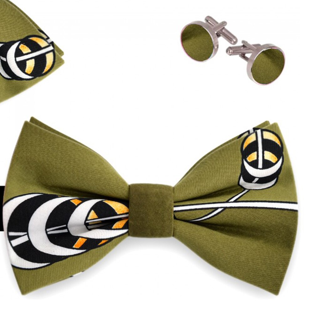 Set papion barbati, batista, butoni, verde, model fantezist