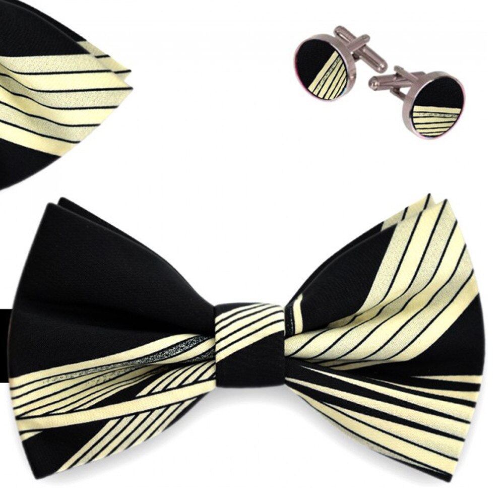 Set papion barbati, batista, butoni, negru, model dungi diverse dimensiuni